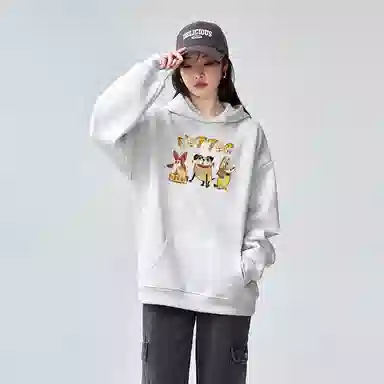 棉购 连帽印花加绒加厚学生卡通重磅宽松上衣卫衣 女款