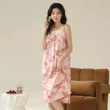 棉购 带胸垫防凸点冰凉无袖睡裙 女款 藕色