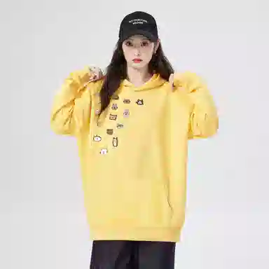 棉购 薄款连帽宽松韩版学生口袋套头休闲加绒外套卫衣 女款