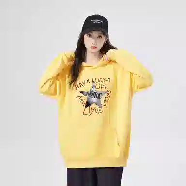 棉购 连帽趣味涂鸦加绒加厚潮学生美式外套卫衣 女款