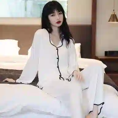 棉购 法式浪漫居家服冰丝高级性感长袖长裤睡衣套装 女款