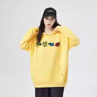 棉购 重磅潮流连帽卡通宽松加绒加厚中国风上衣卫衣 女款