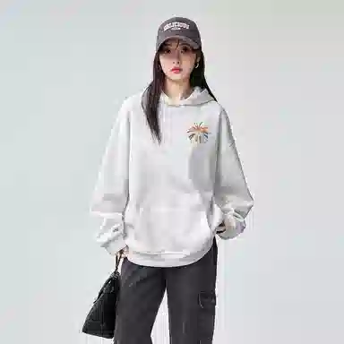 棉购 纯色宽松适中连帽长袖卫衣 女款