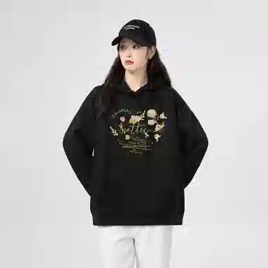 棉购 连帽加绒加厚美式慵懒风宽松外套复古百搭休闲学院风卫衣 女款