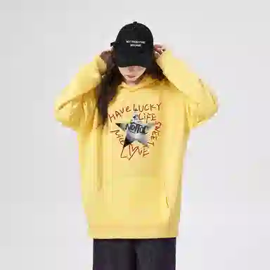 棉购 连帽趣味涂鸦加绒加厚潮学生美式外套卫衣 女款
