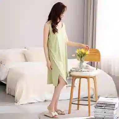 棉购 带胸垫薄款无袖冰丝家居服睡裙 女款