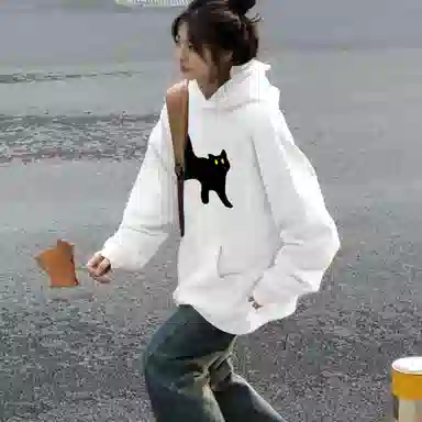 棉购 卡通猫咪印花设计感百搭套头长袖卫衣 男女同款