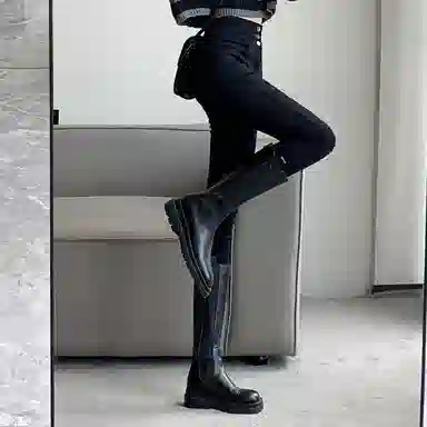 棉购 秋冬 加绒高级感外穿小脚裤子紧身铅笔黑裤打底裤 女款