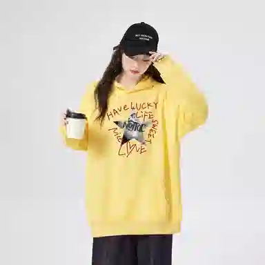 棉购 连帽趣味涂鸦加绒加厚潮学生美式外套卫衣 女款