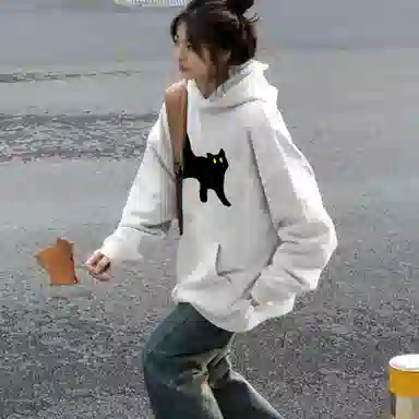 棉购 卡通猫咪印花设计感百搭套头长袖卫衣 男女同款