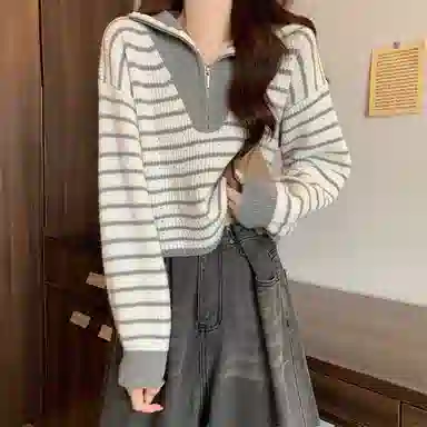 棉购 拉链毛衣宽松外穿打底洋气设计感小众长袖针织衫 女款