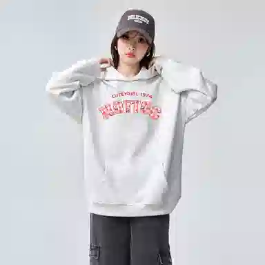 棉购 连帽潮流加绒加厚宽松韩版学生口袋带帽套头休闲外套卫衣 女款