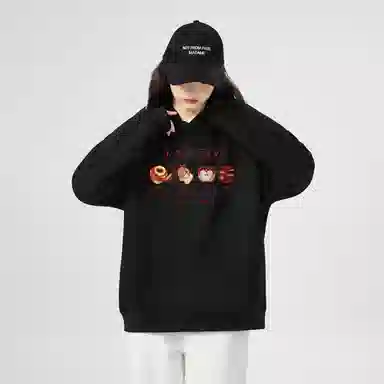 棉购 潮流连帽美式简约卡通设计百搭休闲落肩宽松卫衣 女款