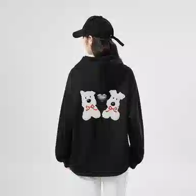 棉购 美式复古潮流重磅连帽卡通宽松外套卫衣 女款