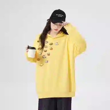 棉购 美式连帽加绒加厚慵懒风宽松卡通休闲舒适百搭外套卫衣 女款