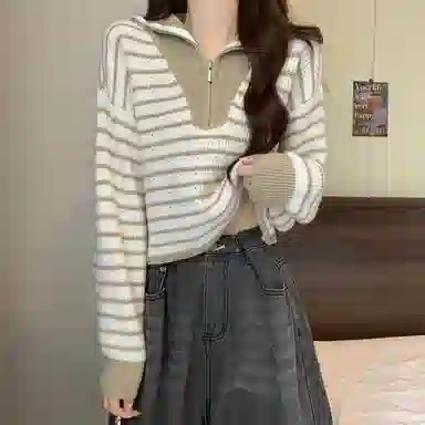 棉购 拉链毛衣宽松外穿打底洋气设计感小众长袖针织衫 女款