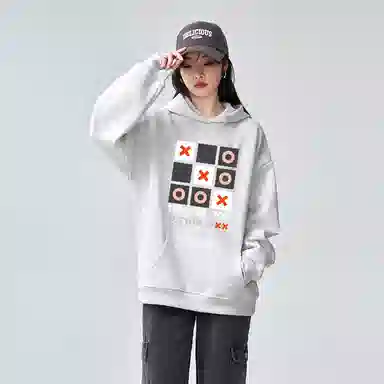 棉购 连帽秋冬加绒加厚美式宽松慵懒风上衣百搭潮流印花学生卫衣 女款