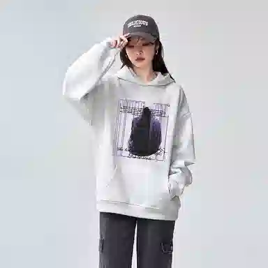 棉购 春秋连帽潮流宽松韩版上衣学生口袋带帽套头休闲加绒外套卫衣 男女同款