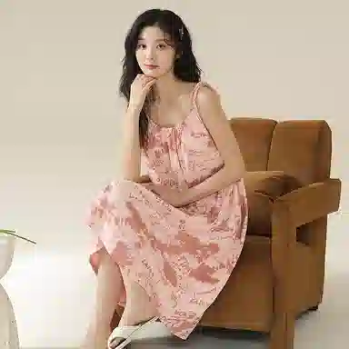 棉购 带胸垫防凸点冰凉无袖睡裙 女款 藕色