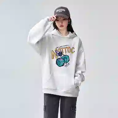 棉购 连帽重磅潮流美式上衣宽松慵懒学院风创意图案加绒加厚保暖秋冬卫衣 男女同款