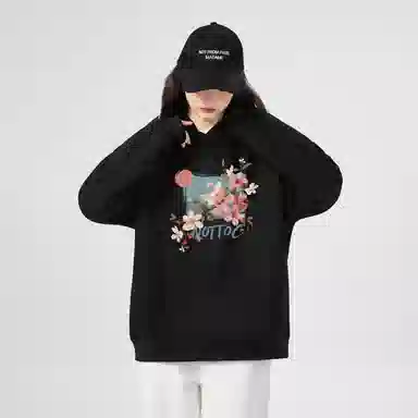 棉购 连帽加绒加厚百搭时尚个性韩版潮流休闲印花图案卫衣 女款