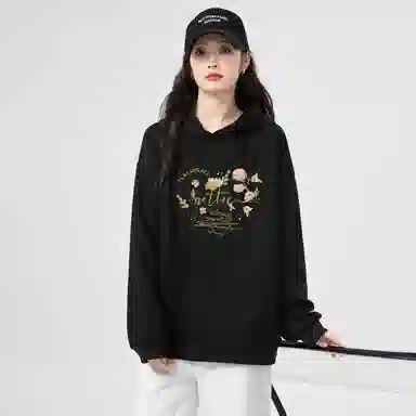 棉购 连帽加绒加厚美式慵懒风宽松外套复古百搭休闲学院风卫衣 女款