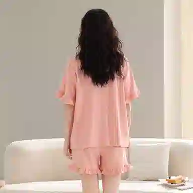 棉购 纯棉短袖短裤蕾丝花边甜美公主风睡衣套装 女款