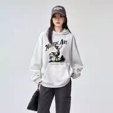 棉购 美式复古连帽宽松连帽春秋上衣街头学院风原创百搭基础款潮流时尚加绒保暖卫衣男 女款