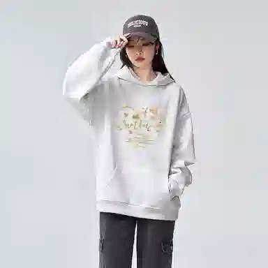 棉购 连帽加绒加厚美式慵懒风宽松外套复古百搭休闲学院风卫衣 女款
