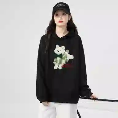 棉购 连帽加绒加厚潮牌学生美式卫衣 女款