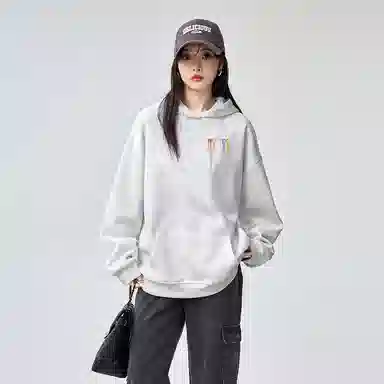 棉购 美式复古加绒加厚连帽彩色时尚百搭长袖舒适宽松外套大码上衣卫衣 女款
