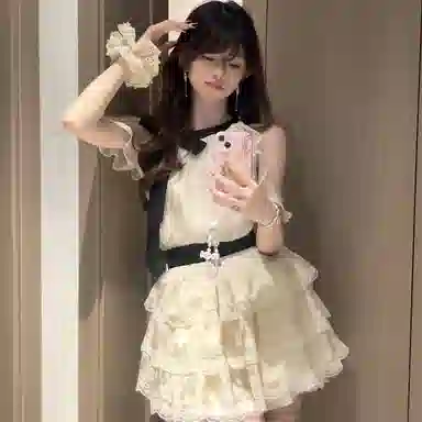 棉购 优雅简约气质氛围感蓬蓬裙荷叶边无袖连衣裙 女款 白色
