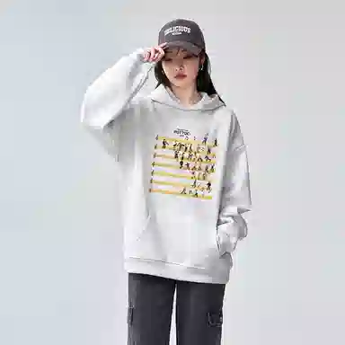 棉购 连帽字母印花加绒加厚学生美式帽衫情侣装重磅宽松上衣卫衣 女款