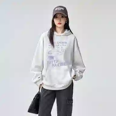 棉购 连帽加绒加厚宽松潮流高街美式外套卫衣 女款