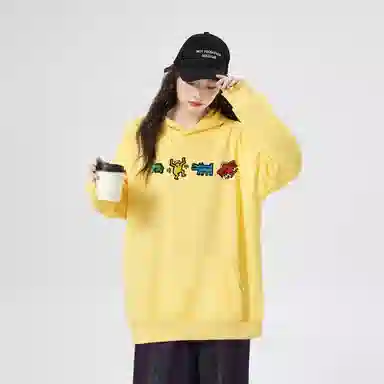 棉购 重磅潮流连帽卡通宽松加绒加厚中国风上衣卫衣 女款