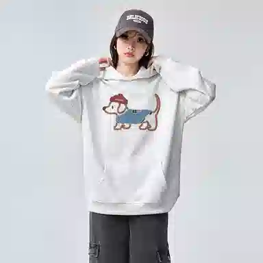 棉购 美式复古潮重磅卡通连帽春秋秋冬宽松加绒加厚外套卫衣 男女同款