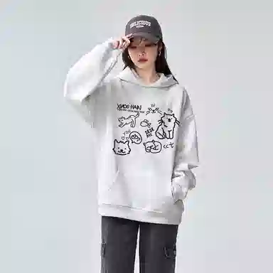 棉购 重磅美式连帽加绒加厚慵懒风卡通宽松秋冬季卫衣 男女同款