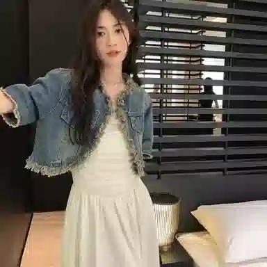 棉购 做旧毛边流苏上衣纯色高腰宽松中长裙裙装套装 女款