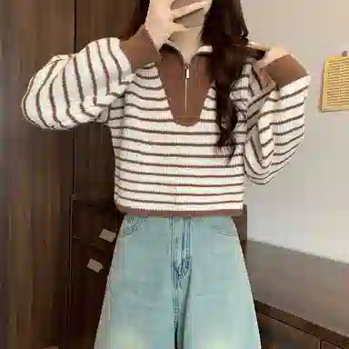 棉购 拉链毛衣宽松外穿打底洋气设计感小众长袖针织衫 女款