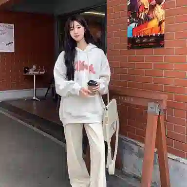 棉购 印花连帽宽松套头加绒加厚慵懒风外套卫衣 女款