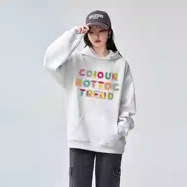棉购 美式连帽彩色字母印花上衣潮流时尚学院街头风落肩袖加绒保暖秋冬卫衣男 女款