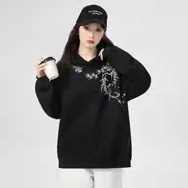 棉购 国风竹林万针刺绣精致潮流时尚休闲百搭宽松绣花卫衣 男女同款