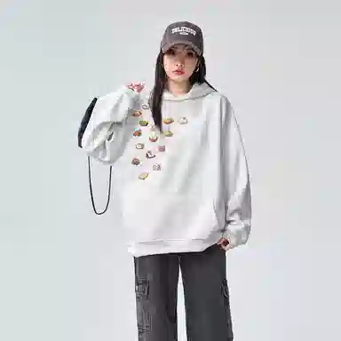 棉购 美式连帽加绒加厚慵懒风宽松卡通休闲舒适百搭外套卫衣 女款