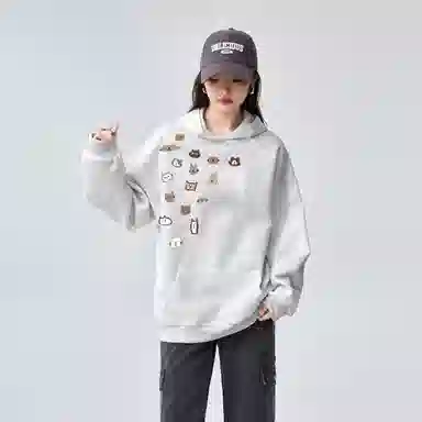 棉购 薄款连帽宽松韩版学生口袋套头休闲加绒外套卫衣 女款