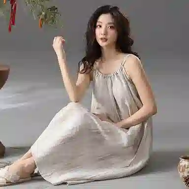棉购 纯色简约带胸垫无袖睡裙 女款