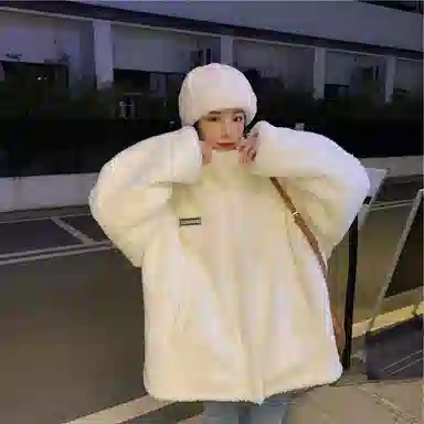 棉购 秋冬韩版质感纯色舒适百搭绒感外套 女款 白色