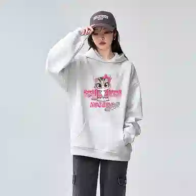棉购 美式连帽潮流加绒加厚长袖上衣外套卡通猫咪个性街头卫衣 女款