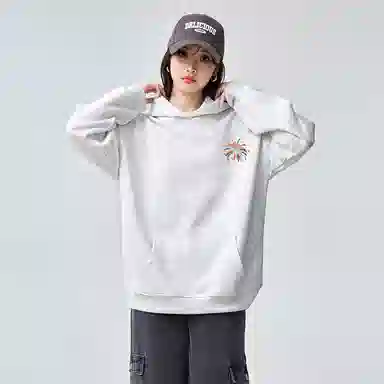 棉购 纯色宽松适中连帽长袖卫衣 女款