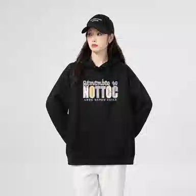 棉购 加绒加厚宽松高街时尚字母印花连帽设计卫衣 女款