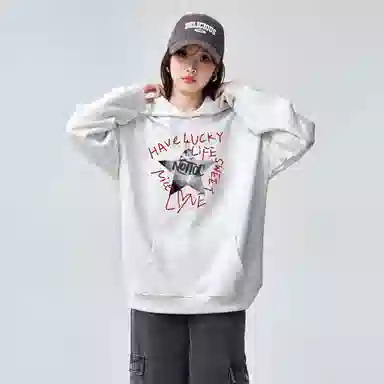 棉购 连帽趣味涂鸦加绒加厚潮学生美式外套卫衣 女款